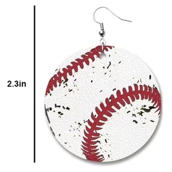 BASEBALL/SOFTBALL Faux Leather Waterdrop Earrings, New In Package - Picture 2 of 2